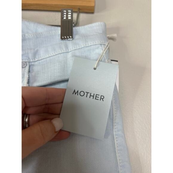 NWT Mother The Scrapper Cuff Ankle Fray Zip Denim Jeans Bottom Baby Blue Size 28 - Picture 5 of 9